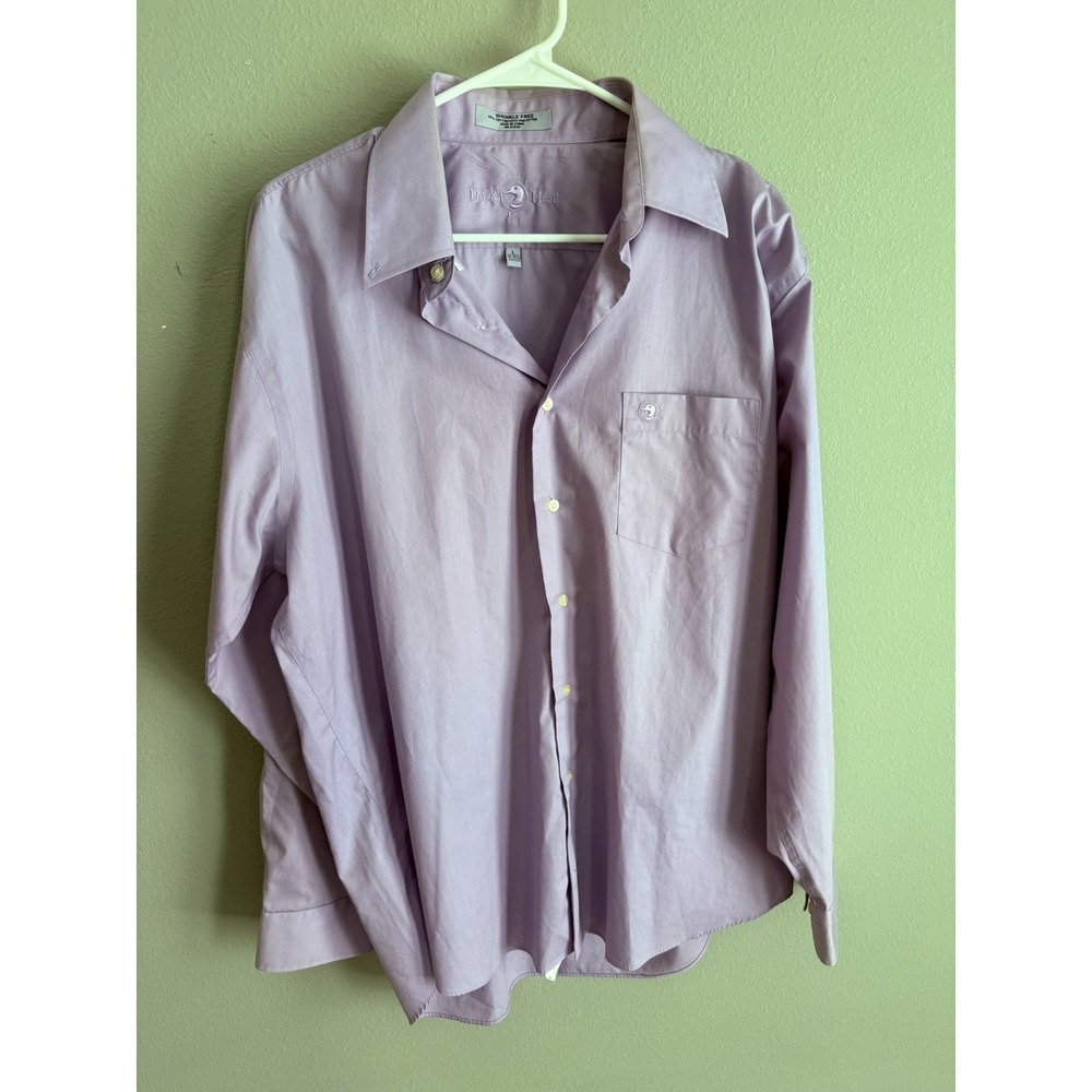 Duck Head Mens Dress Shirt L 34/35 Lavender Purple Wrinkle Free Long Sleeve